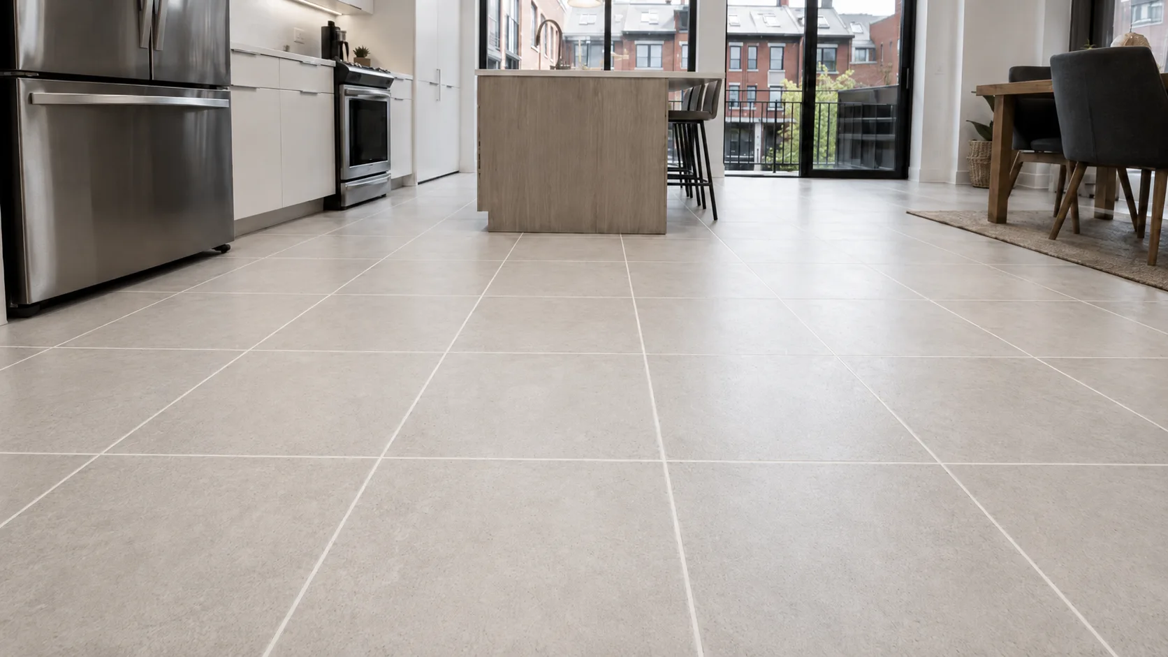 Discoloured and stained tile grout before professional cleaning by Maqsim Protection